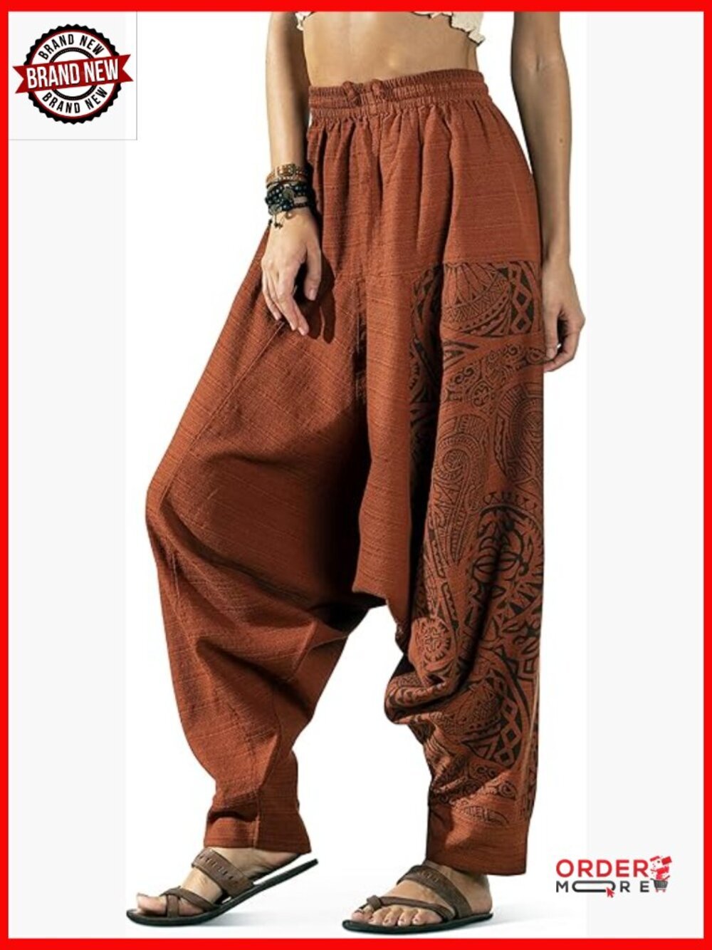 Women's High Rise Harem Pants, 100% Cotton Yoga Lounge Pants with Pockets